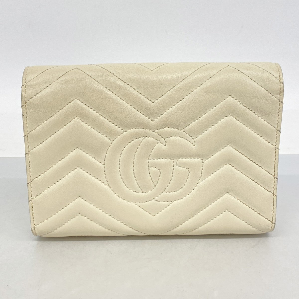 【6fe6690】グッチ ショルダーウォレット GGマーモント 474575 レザー アイボリー ゴールド金具【中古】レディース
