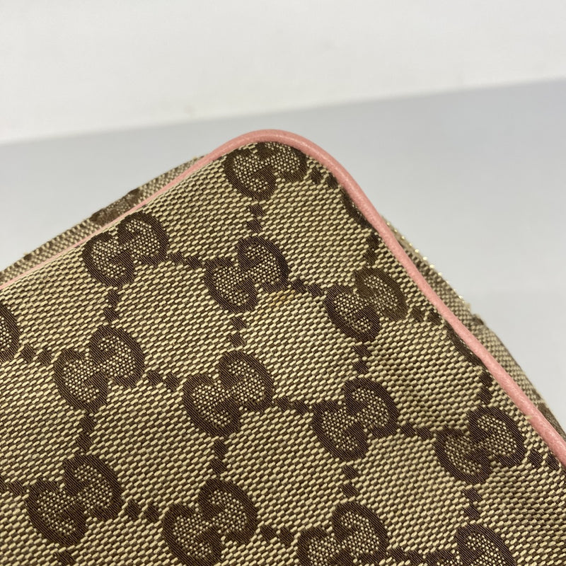 【6fe6691】グッチ ショルダーバッグ GGキャンバス 120975 キャンバス ブラウン ピンク シャンパンゴールド金具【中古】レディース
