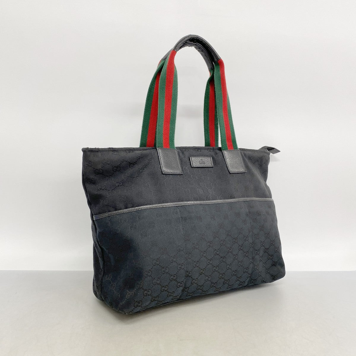 【6fe6704-k】グッチ トートバッグ GGキャンバス/シェリーライン 155524 キャンバス ブラック シルバー金具【中古】レディース