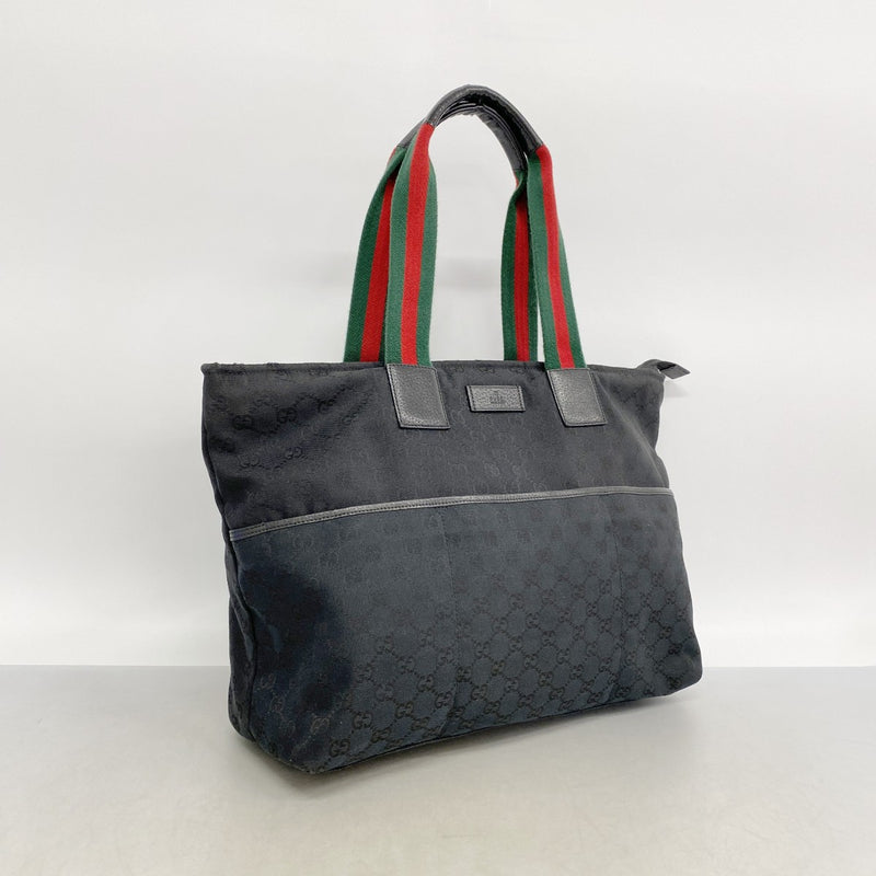 【6fe6704-k】グッチ トートバッグ GGキャンバス/シェリーライン 155524 キャンバス ブラック シルバー金具【中古】レディース