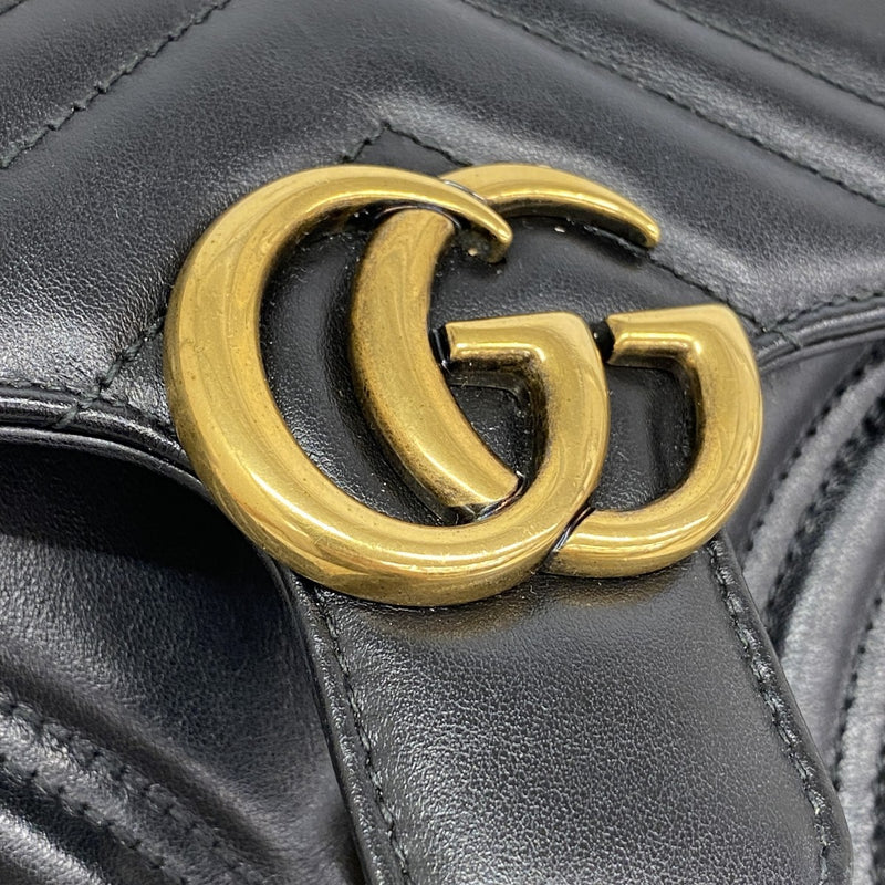 【6fe6705-k】グッチ ショルダーバッグ GGマーモント 446744 レザー ブラック ゴールド金具【中古】レディース