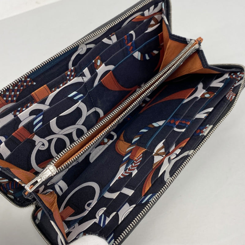 【6fe6727】エルメス 長財布 アザップロングシルクイン ヴォーエプソン ブラック シルバー金具 D刻印【中古】メンズ レディース ユニセックス