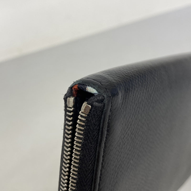【6fe6727】エルメス 長財布 アザップロングシルクイン ヴォーエプソン ブラック シルバー金具 D刻印【中古】メンズ レディース ユニセックス