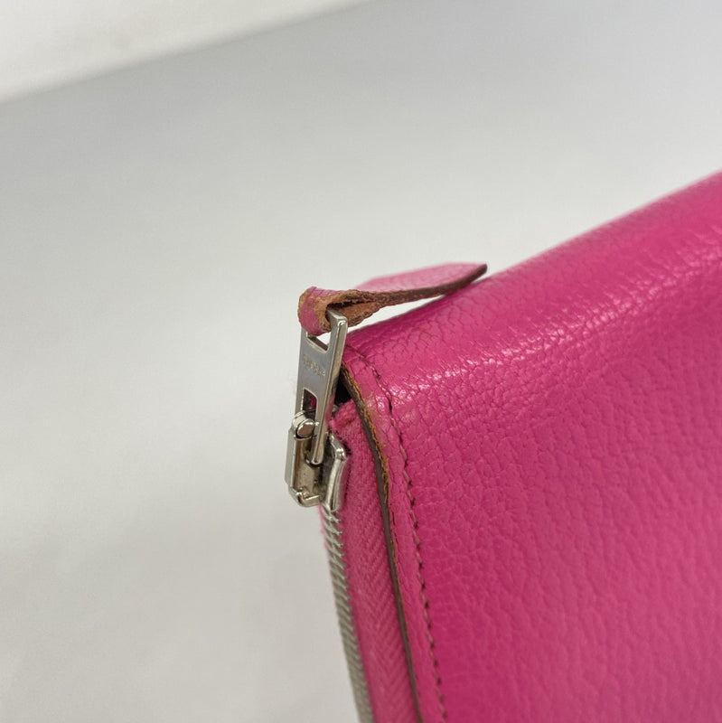 【6fe6728】エルメス 長財布 アザップコンバイン シェブルミゾル ローズショッキング シルバー金具 □O刻印【中古】レディース