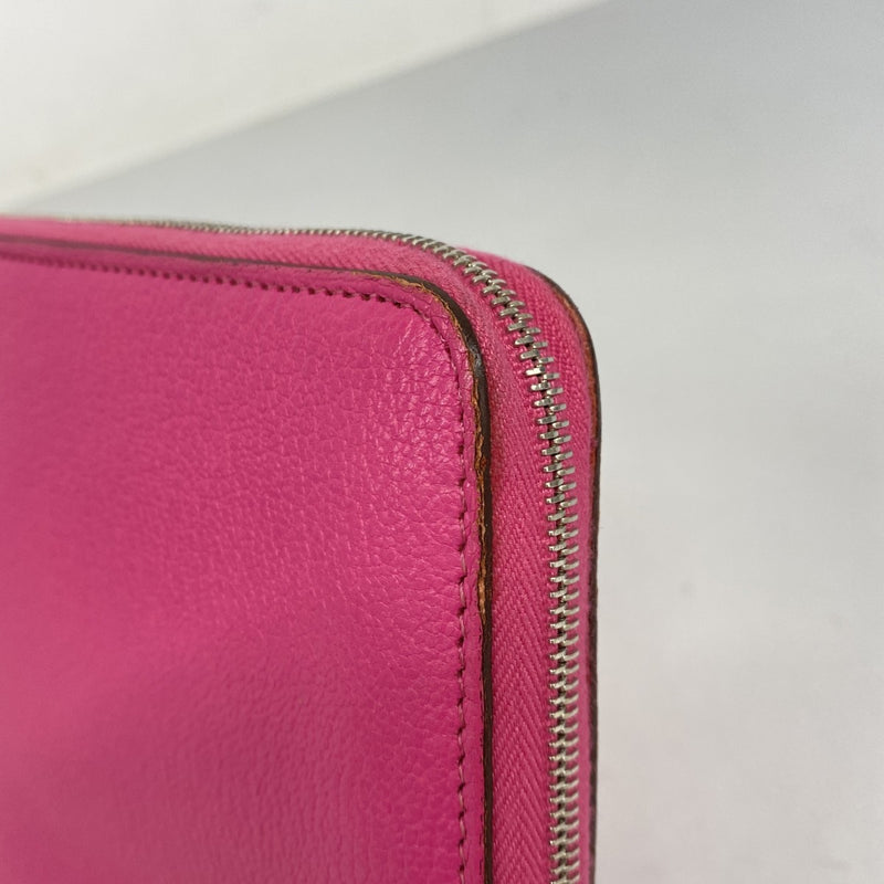【6fe6728】エルメス 長財布 アザップコンバイン シェブルミゾル ローズショッキング シルバー金具 □O刻印【中古】レディース