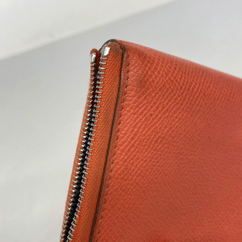 【6fe6730】エルメス コインケース アザップシルクインコンパクト ヴォーエプソン オレンジフィールド シルバー金具 W刻印【中古】レディース