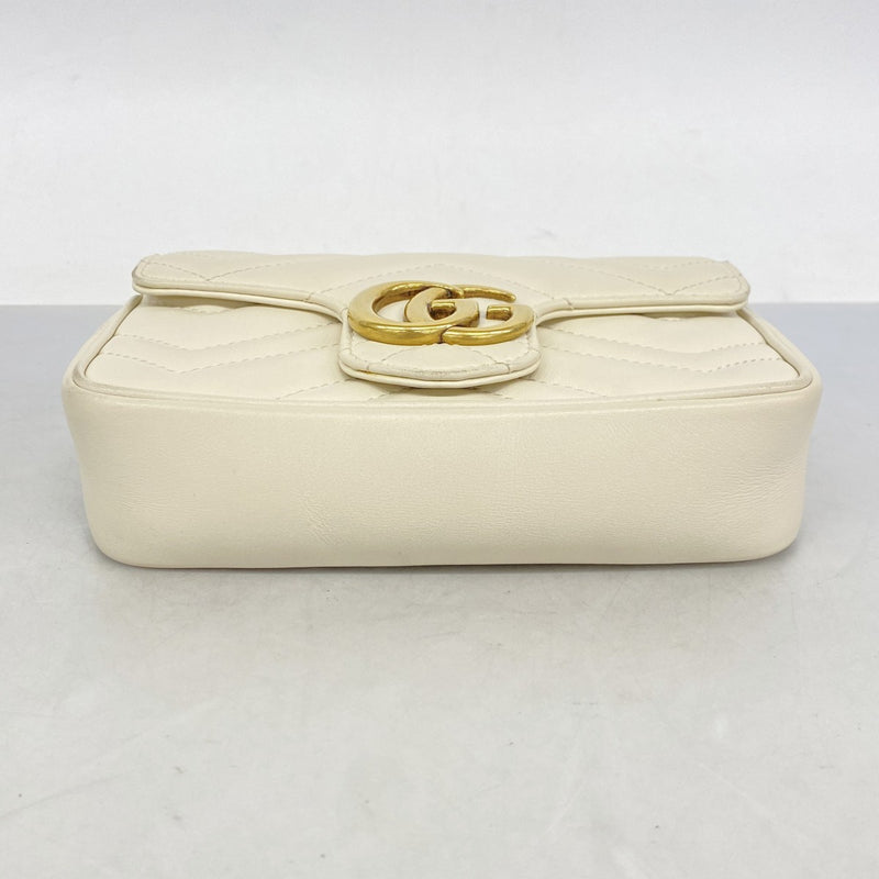 【6fe6739-k】グッチ ショルダーバッグ GGマーモント 476433 レザー ホワイト ゴールド金具【中古】レディース