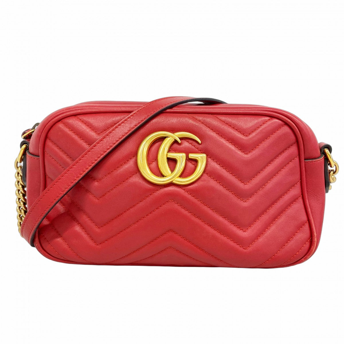 【6fe6755-k】グッチ ショルダーバッグ GGマーモント 447632 レザー レッド ゴールド金具【中古】レディース