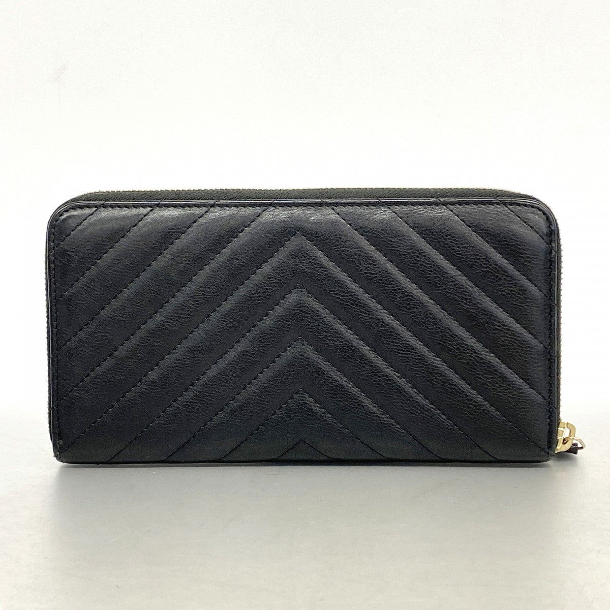 【6fe6758-k】シャネル 長財布 シェブロン レザー ブラック ゴールド金具【中古】レディース