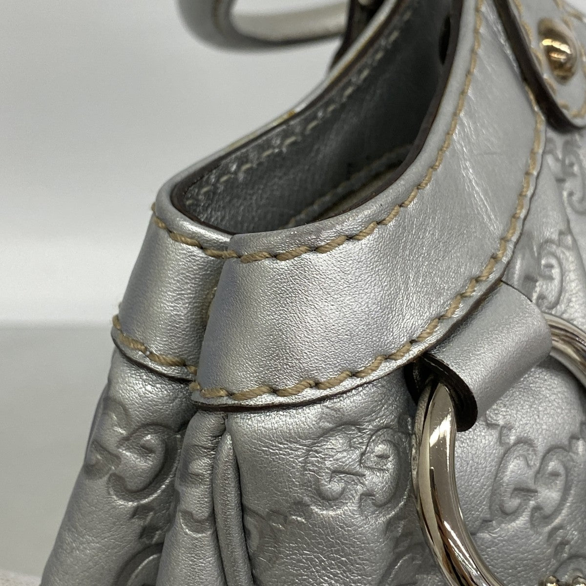 【6fe6765】グッチ トートバッグ グッチシマ スーキー 211944 レザー シルバー シルバー金具【中古】レディース
