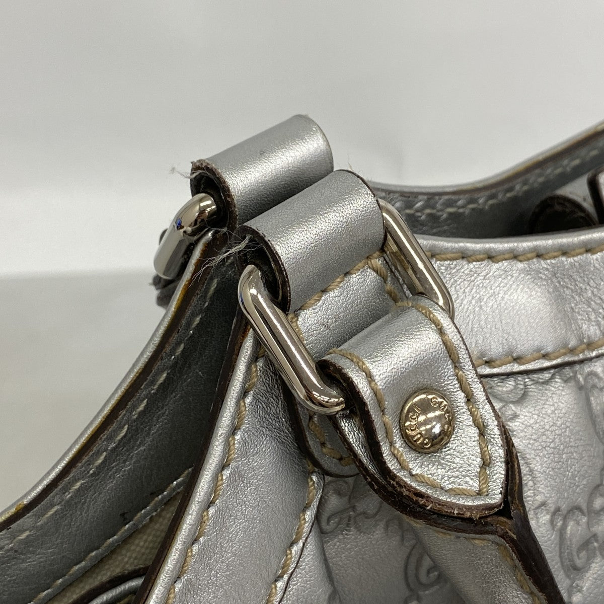 【6fe6765】グッチ トートバッグ グッチシマ スーキー 211944 レザー シルバー シルバー金具【中古】レディース