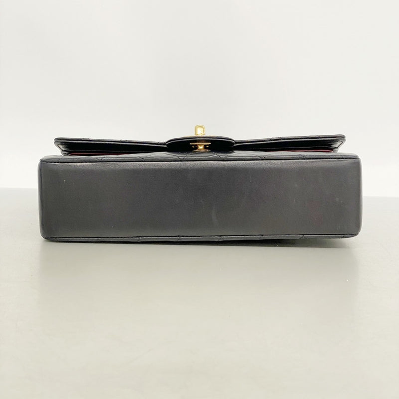 【6fe6766】シャネル ショルダーバッグ マトラッセ Wフラップ Wチェーン ラムスキン ブラック ゴールド金具【中古】レディース