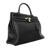 【6fe6786】エルメス ハンドバッグ ケリー35 トゴ ブラック シルバー金具 □N刻印 2wayバッグ【中古】レディース
