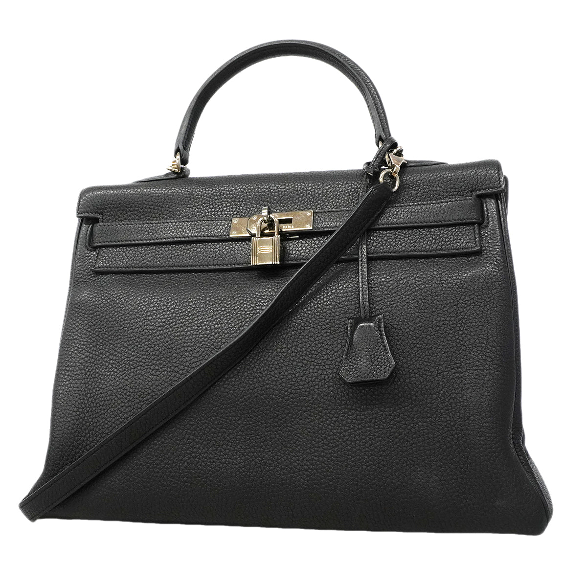 【6fe6786】エルメス ハンドバッグ ケリー35 トゴ ブラック シルバー金具 □N刻印 2wayバッグ【中古】レディース