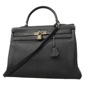 【6fe6786】エルメス ハンドバッグ ケリー35 トゴ ブラック シルバー金具 □N刻印 2wayバッグ【中古】レディース