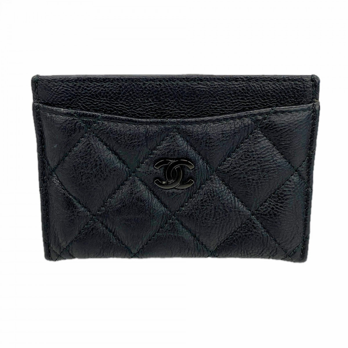 【6fe6811-k】シャネル カードケース マトラッセ レザー ブラック シルバー金具【中古】レディース