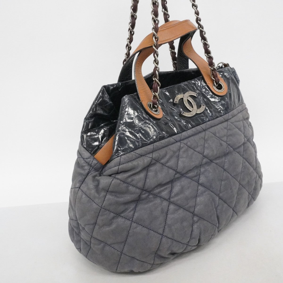 【6fe6819-k】シャネル トートバッグ マトラッセ チェーンショルダー インザミックス レザー グレー シルバー金具 2wayバッグ【中古】レディース