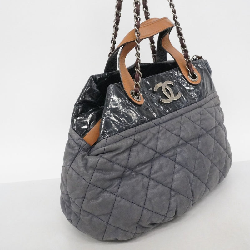 【6fe6819-k】シャネル トートバッグ マトラッセ チェーンショルダー インザミックス レザー グレー シルバー金具 2wayバッグ【中古】レディース