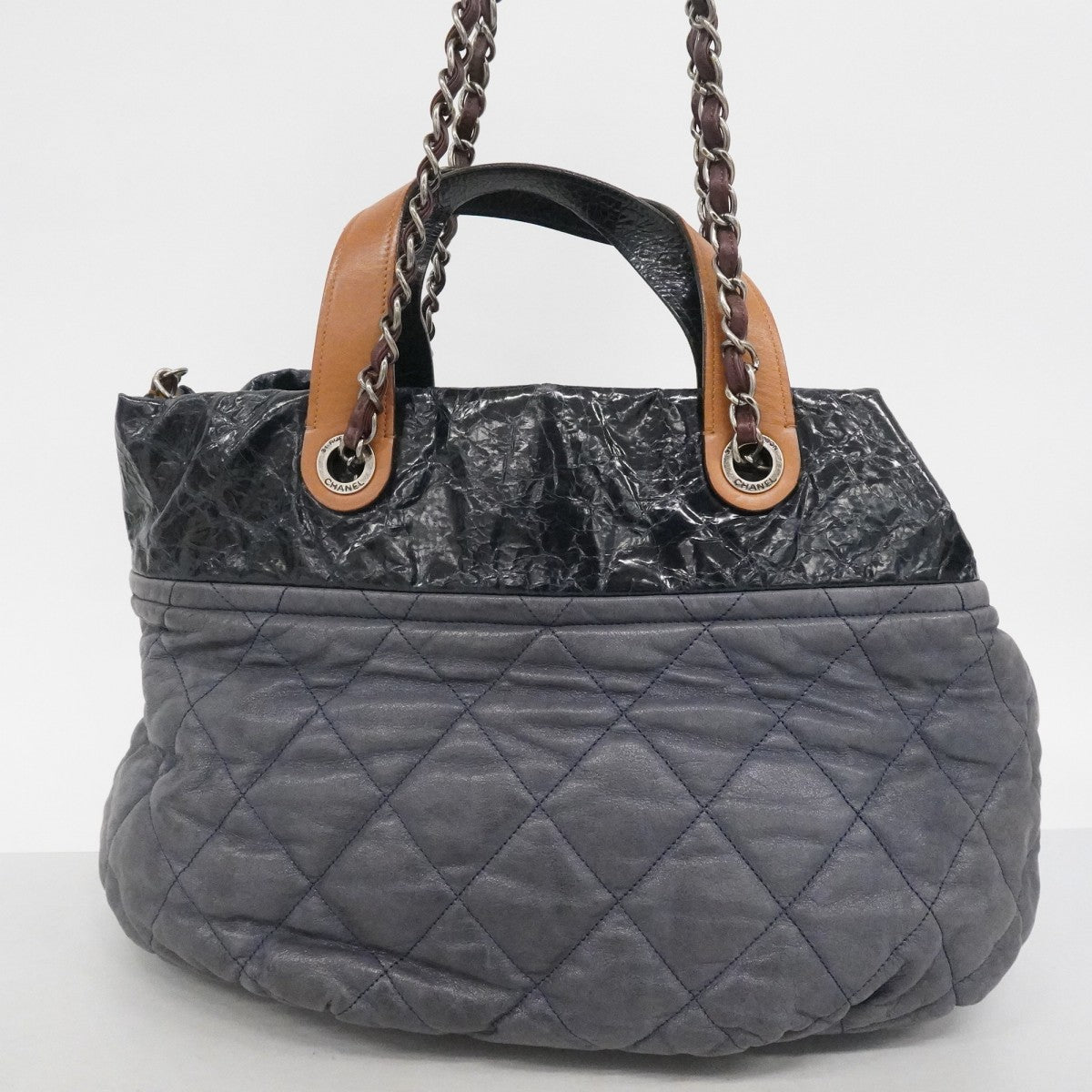 【6fe6819-k】シャネル トートバッグ マトラッセ チェーンショルダー インザミックス レザー グレー シルバー金具 2wayバッグ【中古】レディース