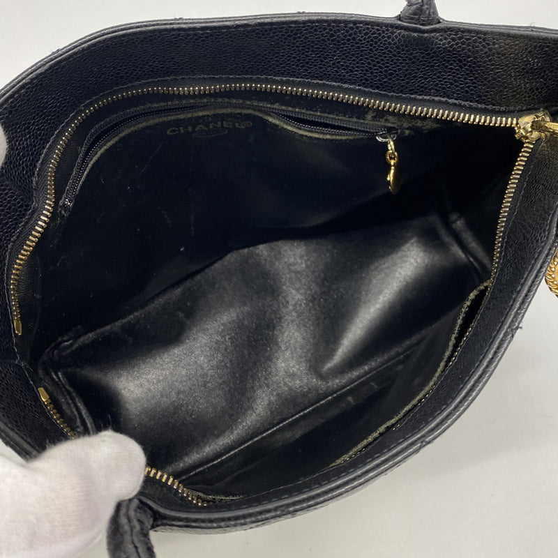 【6fe6823】シャネル トートバッグ 復刻トート キャビアスキン ブラック ゴールド金具【中古】レディース