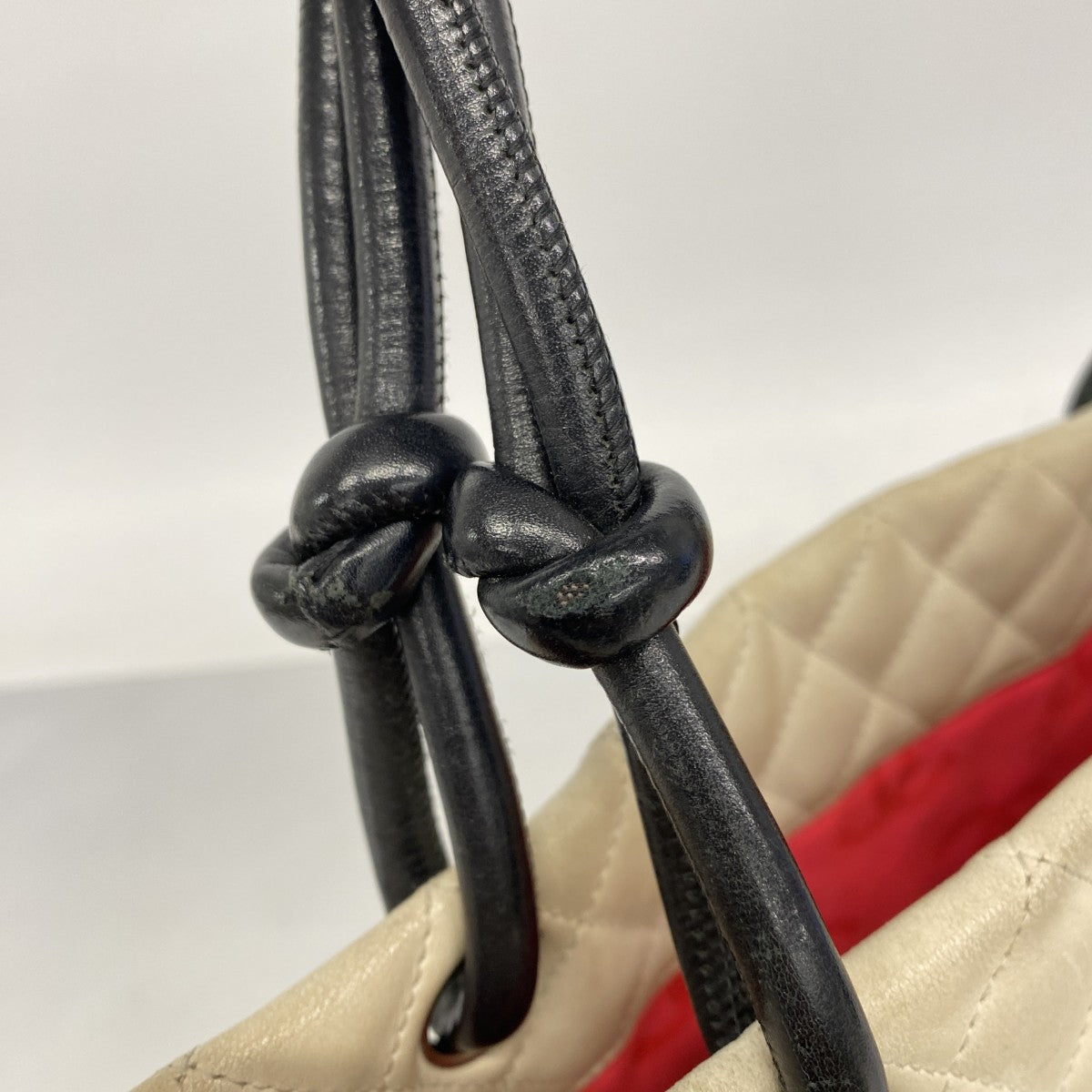 【6fe6824】シャネル トートバッグ カンボン ラムスキン ホワイト ブラック シルバー金具【中古】レディース