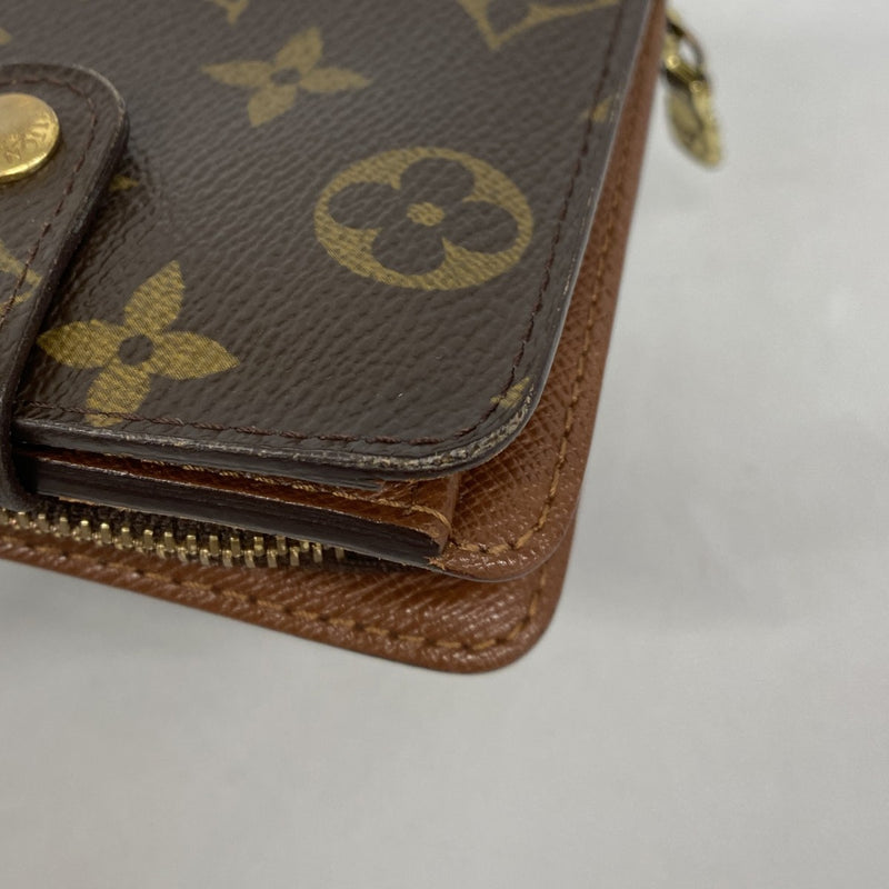 【6fe6832】ルイヴィトン 財布 モノグラム コンパクトジップ M61667 ブラウン【中古】レディース