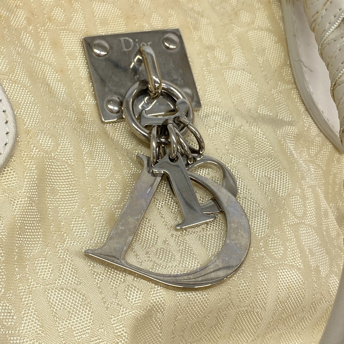 【6fe6856】クリスチャンディオール ハンドバッグ トロッター キャンバス ベージュ シルバー金具【中古】レディース