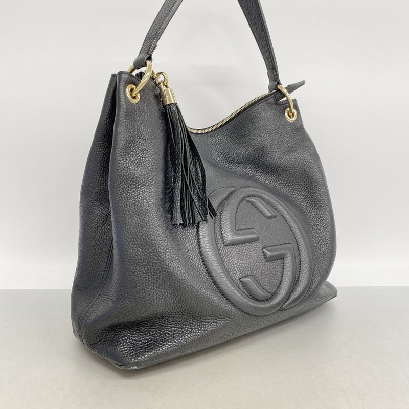 【6fe6858】グッチ ショルダーバッグ ソーホー 586194 レザー ブラック ゴールド金具【中古】レディース