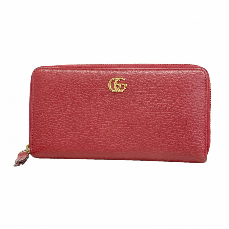 【6fe6859】グッチ 長財布 GGマーモント 456117 レザー レッド ゴールド金具【中古】レディース