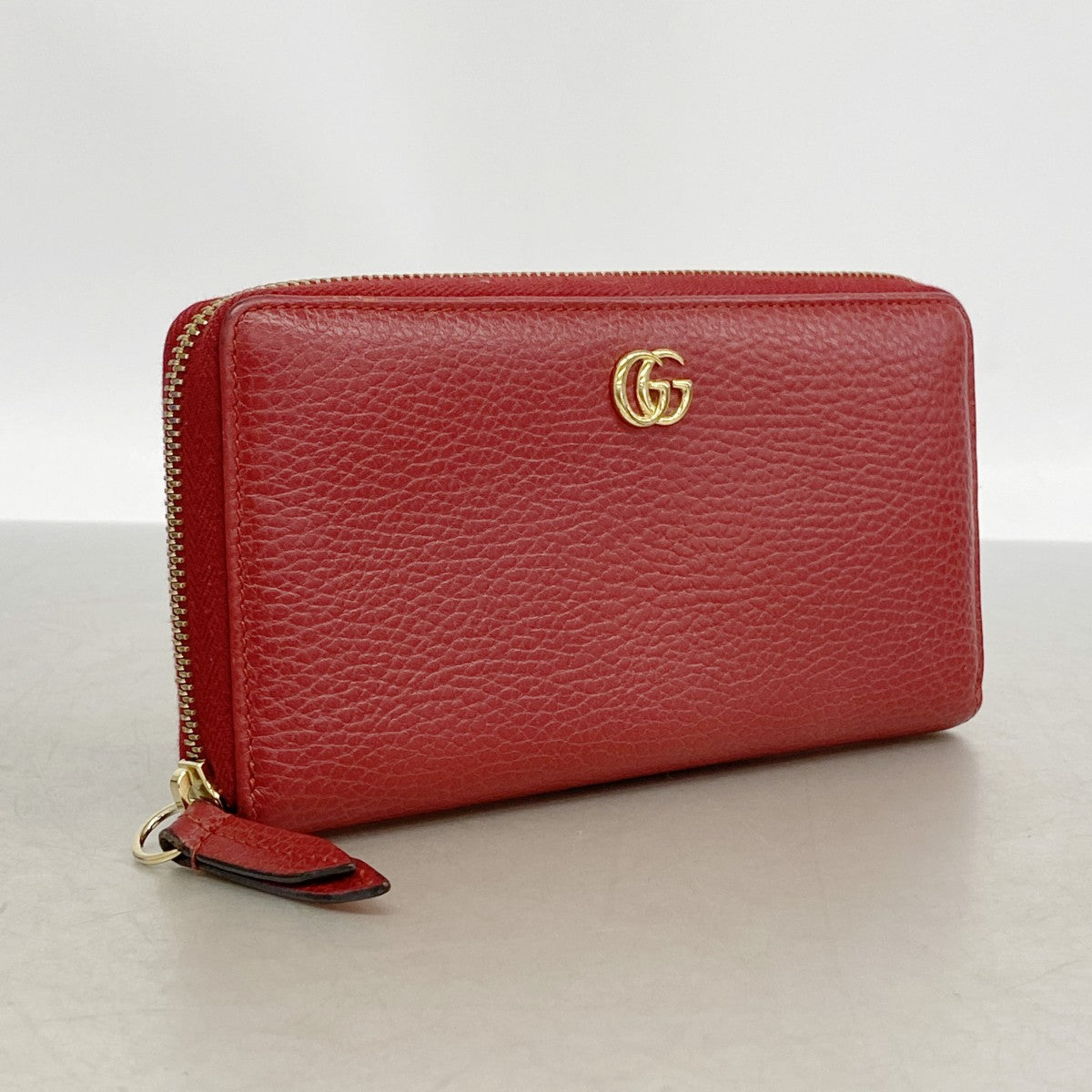 【6fe6859】グッチ 長財布 GGマーモント 456117 レザー レッド ゴールド金具【中古】レディース