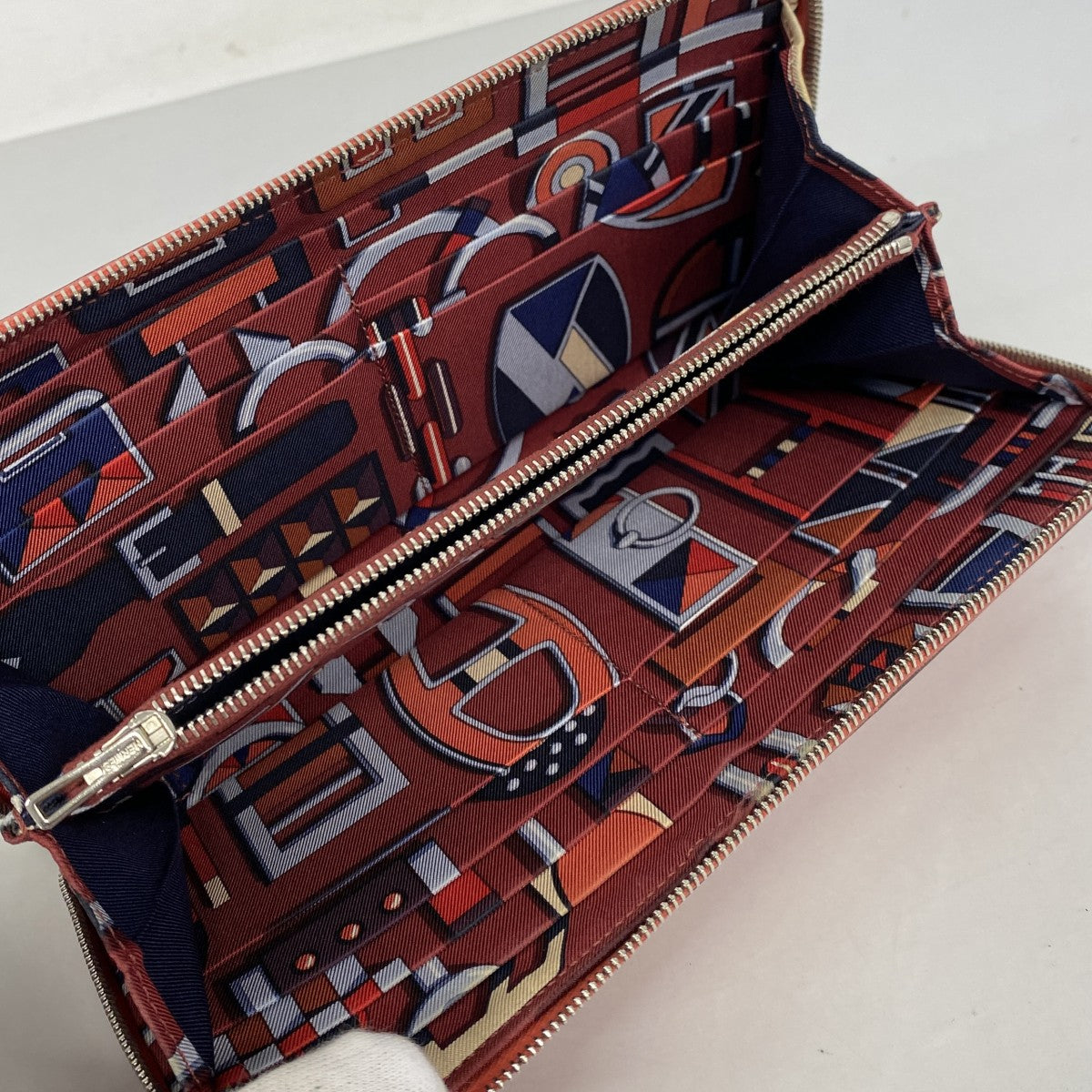 【6fe6868】エルメス 長財布 アザップロングシルクイン ヴォーエプソン ローズジャイプール シルバー金具 X刻印【中古】レディース