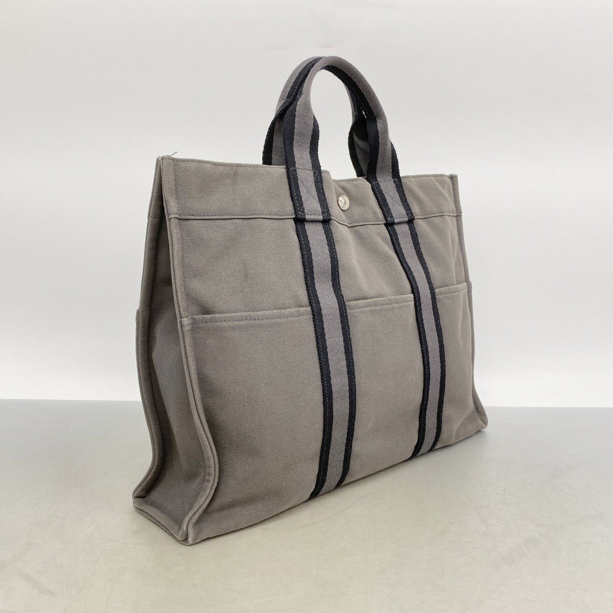 【6fe6878】エルメス トートバッグ フールトゥMM キャンバス グレー シルバー金具【中古】メンズ レディース ユニセックス