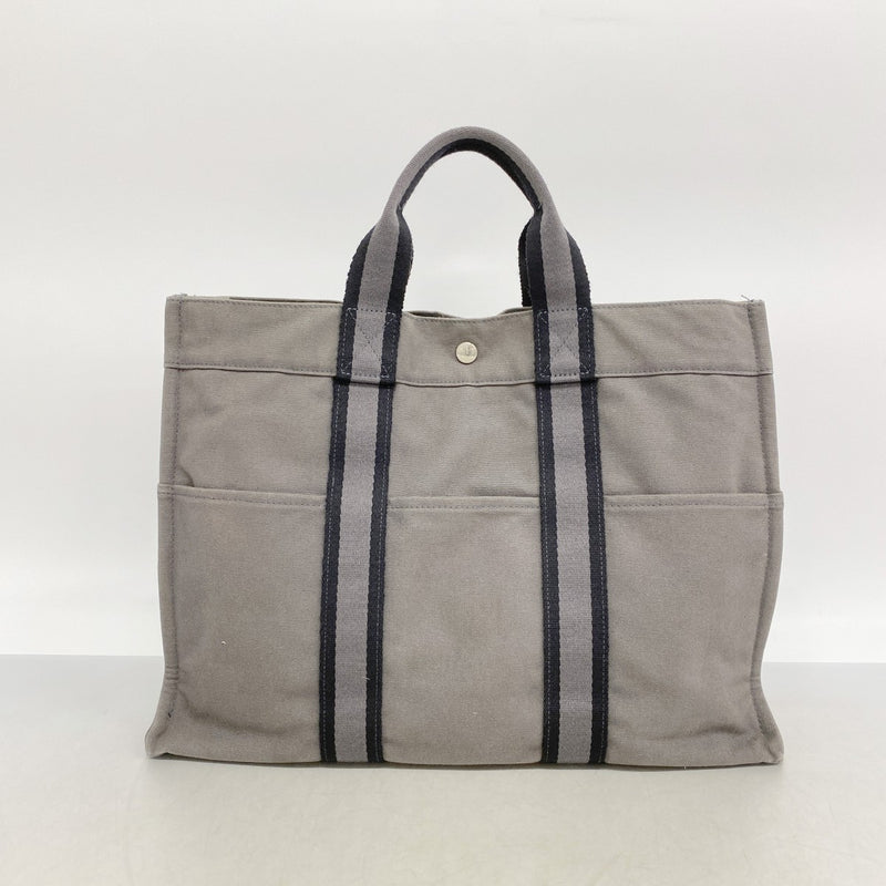 【6fe6878】エルメス トートバッグ フールトゥMM キャンバス グレー シルバー金具【中古】メンズ レディース ユニセックス