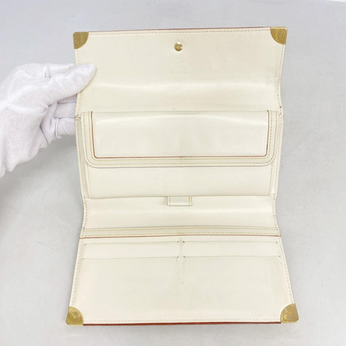 【6fe6883】ルイヴィトン 三つ折り長財布 スハリ ポルトトレゾールインターナショナル M91839 ブロン【中古】レディース