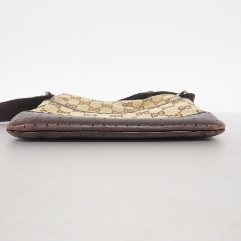 【6fe6888】グッチ ショルダーバッグ GGキャンバス 147671 キャンバス ベージュ ブラウン シルバー金具【中古】レディース