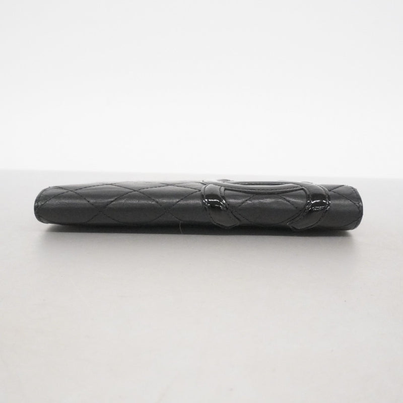【6fe6889】シャネル 長財布 カンボン ラムスキン ブラック ピンク シルバー金具【中古】レディース