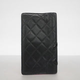 【6fe6895】シャネル 長財布 カンボン ラムスキン ブラック シルバー金具【中古】レディース