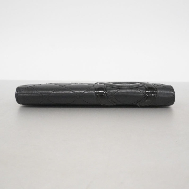 【6fe6895】シャネル 長財布 カンボン ラムスキン ブラック シルバー金具【中古】レディース