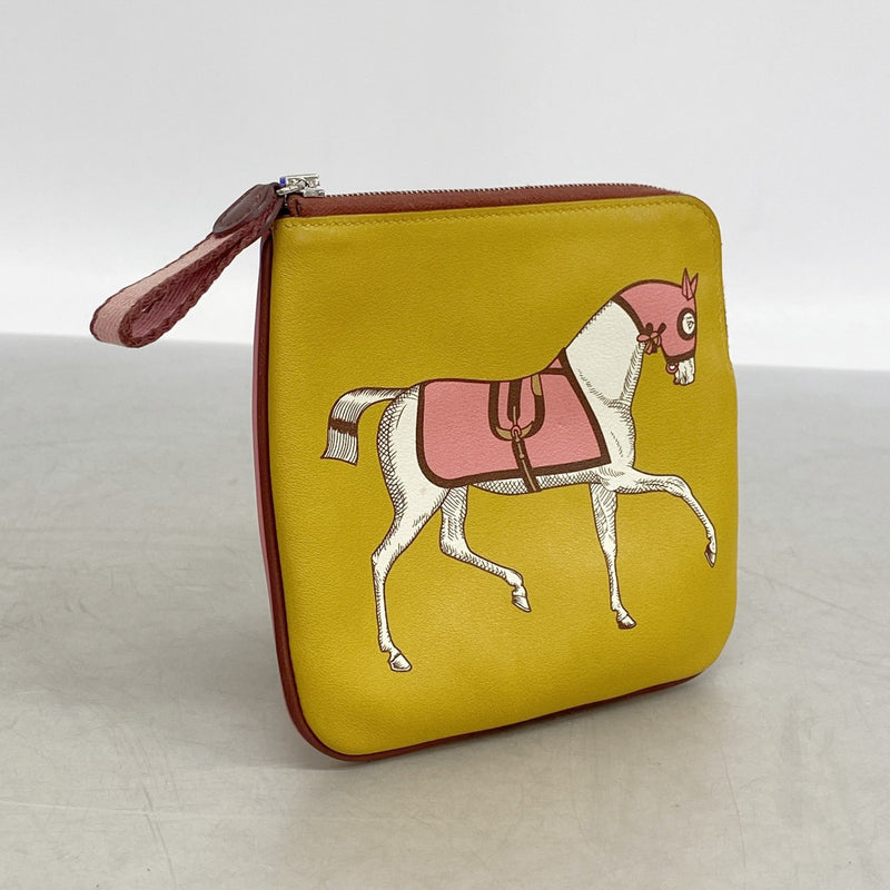 【6fe6918】エルメス ポーチ カレポケット スイフト ジョーヌアンブル シルバー金具 D刻印【中古】レディース