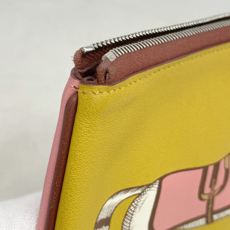 【6fe6918】エルメス ポーチ カレポケット スイフト ジョーヌアンブル シルバー金具 D刻印【中古】レディース