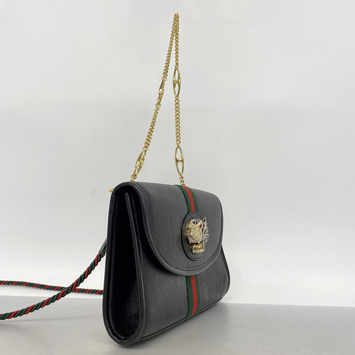 【6fe6958-k】グッチ ショルダーバッグ ラジャ 570145 レザー ブラック ゴールド金具【中古】レディース