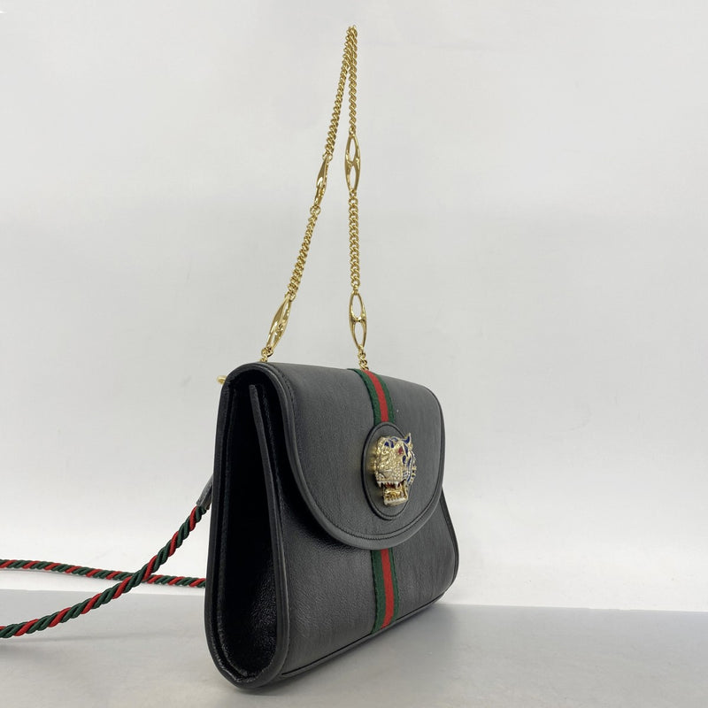 【6fe6958-k】グッチ ショルダーバッグ ラジャ 570145 レザー ブラック ゴールド金具【中古】レディース