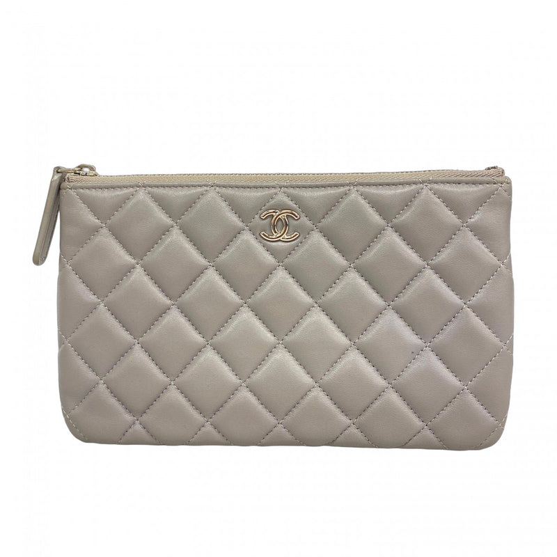 【6fe6961-k】シャネル 長財布 マトラッセ ラムスキン グレー シルバー金具【中古】レディース