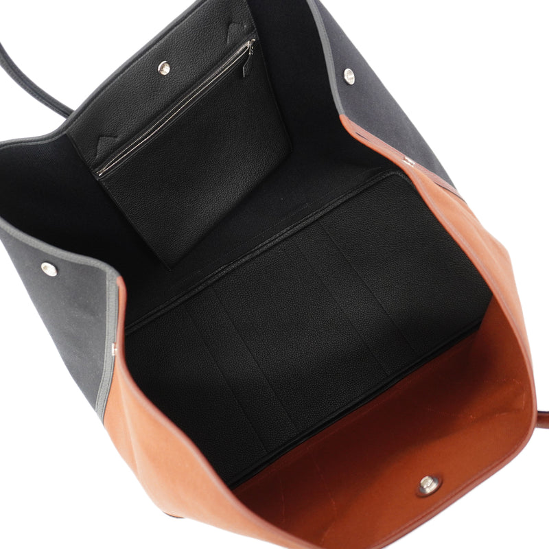 【6fe6968】エルメス トートバッグ ガーデンパーティGM ネゴンダ トワルミリタリー ブラック ルージュアッシュ シルバー金具 W刻印【中古】レディース