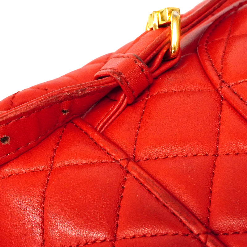 【6ga0001】シャネル リュック・デイパック マトラッセ ラムスキン レッド ゴールド金具【中古】レディース