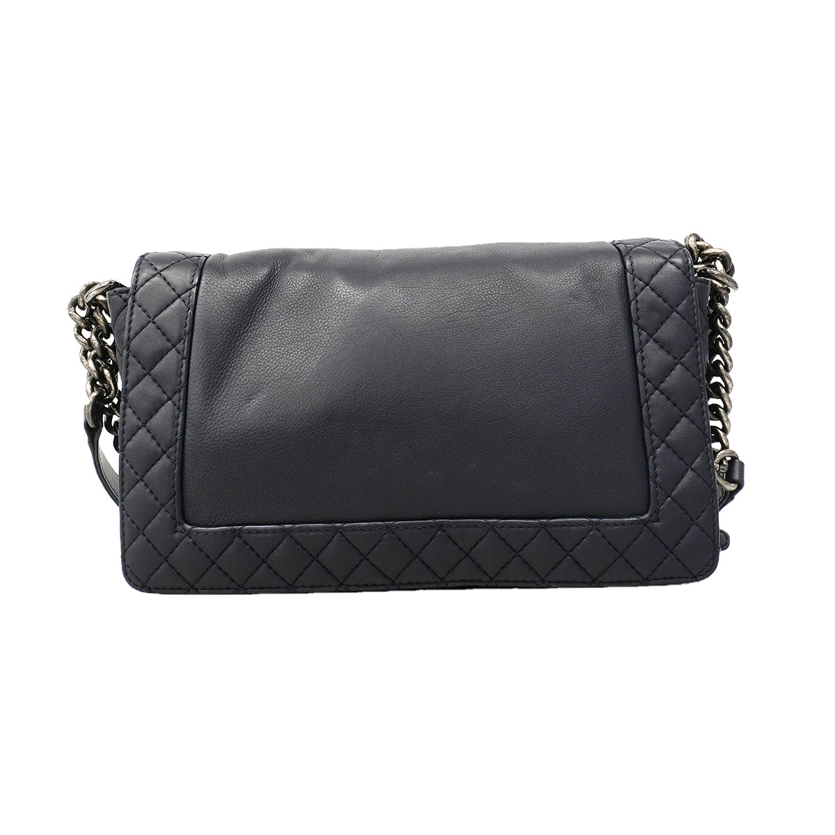 【6ga0002】シャネル ショルダーバッグ ボーイシャネル Wチェーン ラムスキン ネイビー シルバー金具【中古】レディース