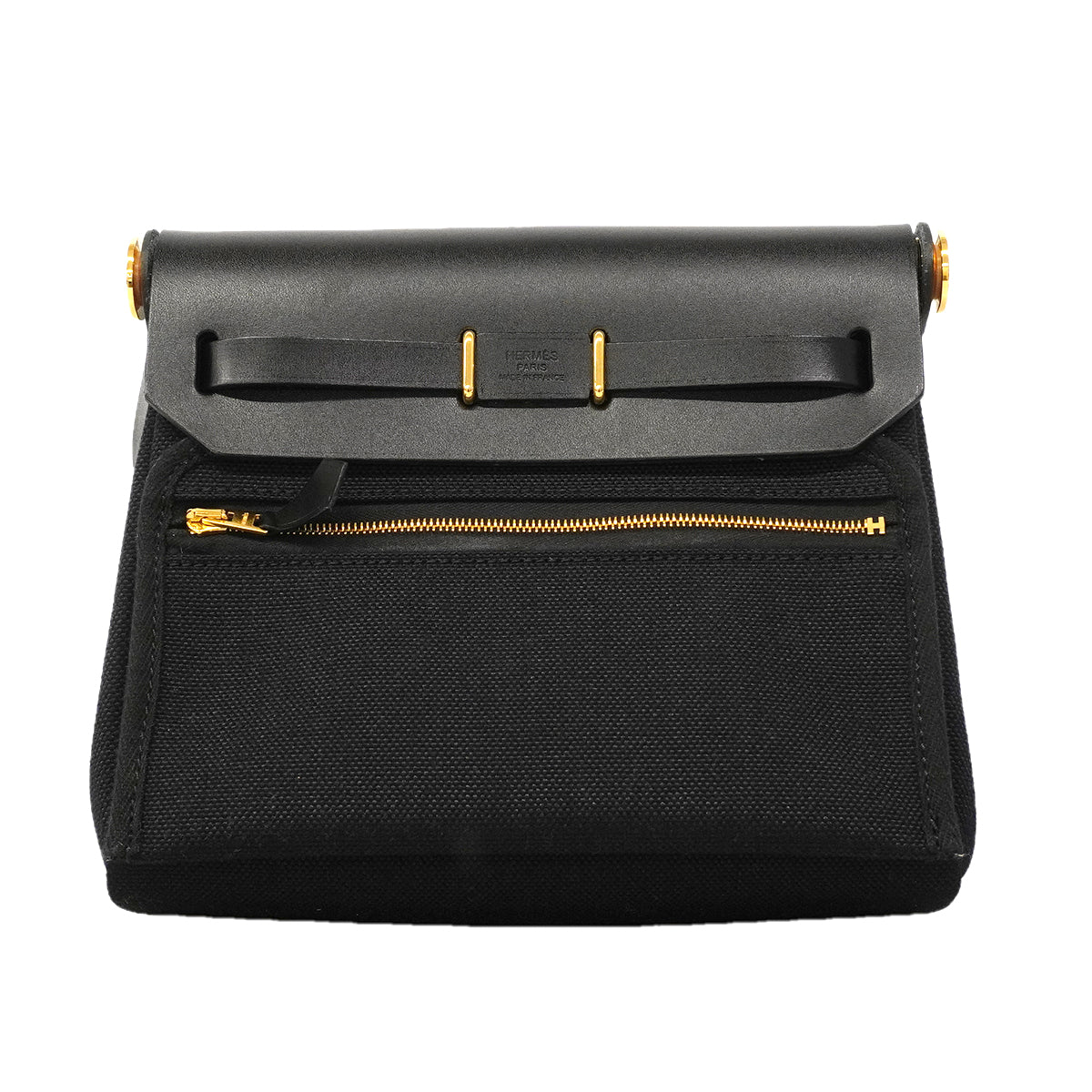 【6ga0003】エルメス ショルダーバッグ エールバッグジップミニ トワルオフィシエ ブラック ゴールド金具 K刻印【中古】レディース