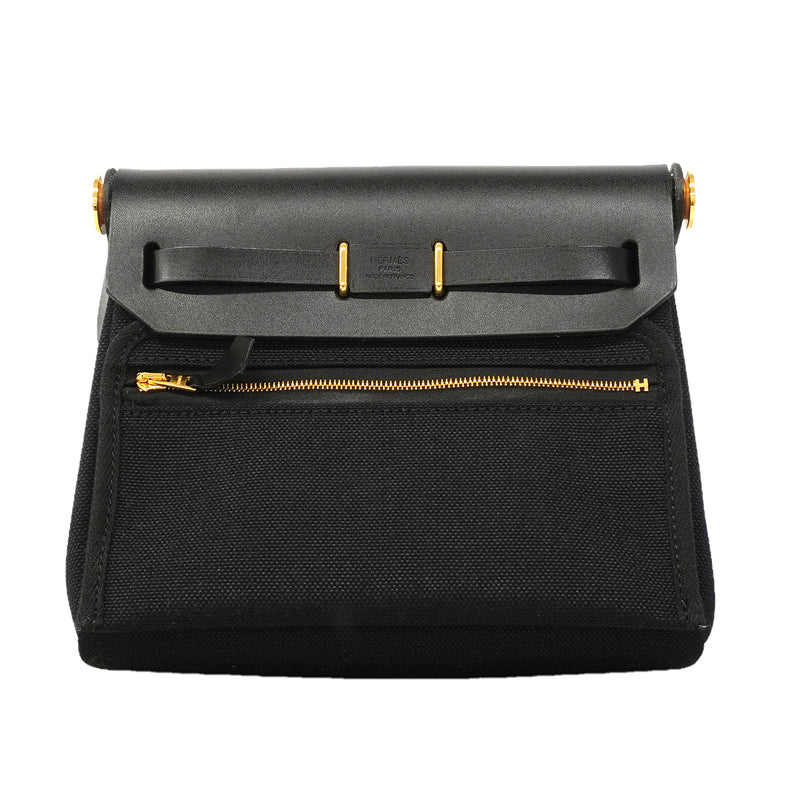 【6ga0003】エルメス ショルダーバッグ エールバッグジップミニ トワルオフィシエ ブラック ゴールド金具 K刻印【中古】レディース