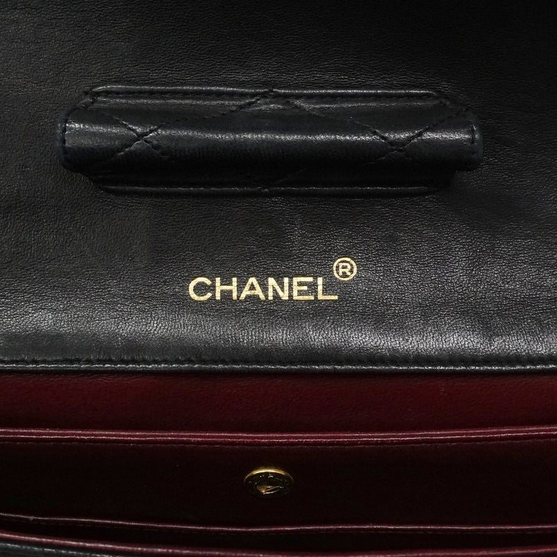 【6ga0005】シャネル ショルダーバッグ マトラッセ Wチェーン ラムスキン ブラック ゴールド金具【中古】レディース
