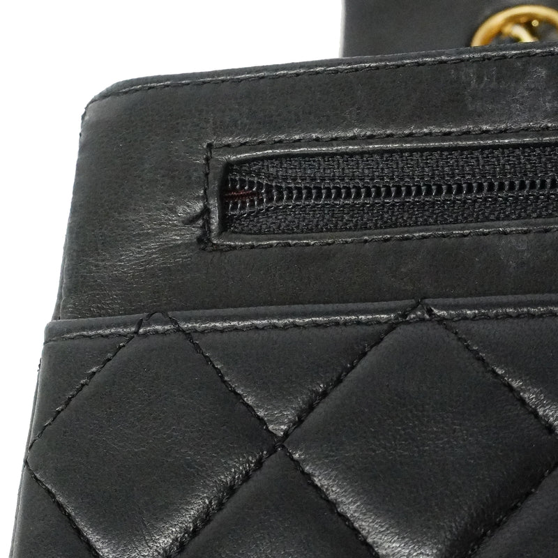 【6ga0005】シャネル ショルダーバッグ マトラッセ Wチェーン ラムスキン ブラック ゴールド金具【中古】レディース